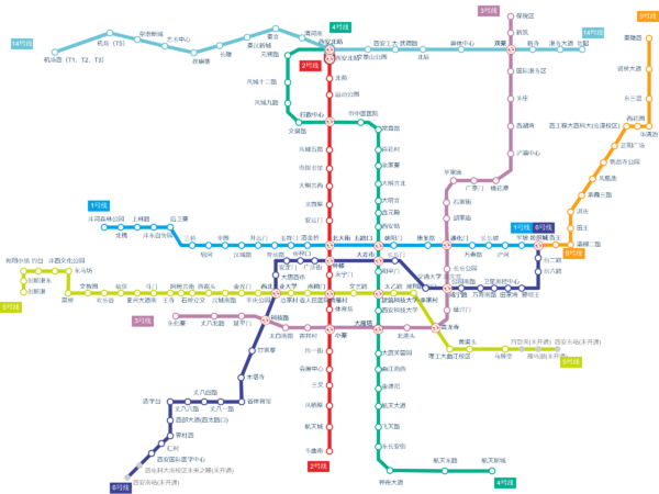 西安2023年の地下鉄路線図